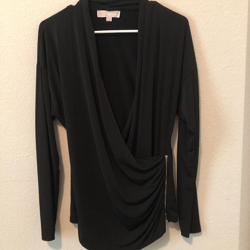 MICHAEL Michael Kors Black Wrap Top with Zipper